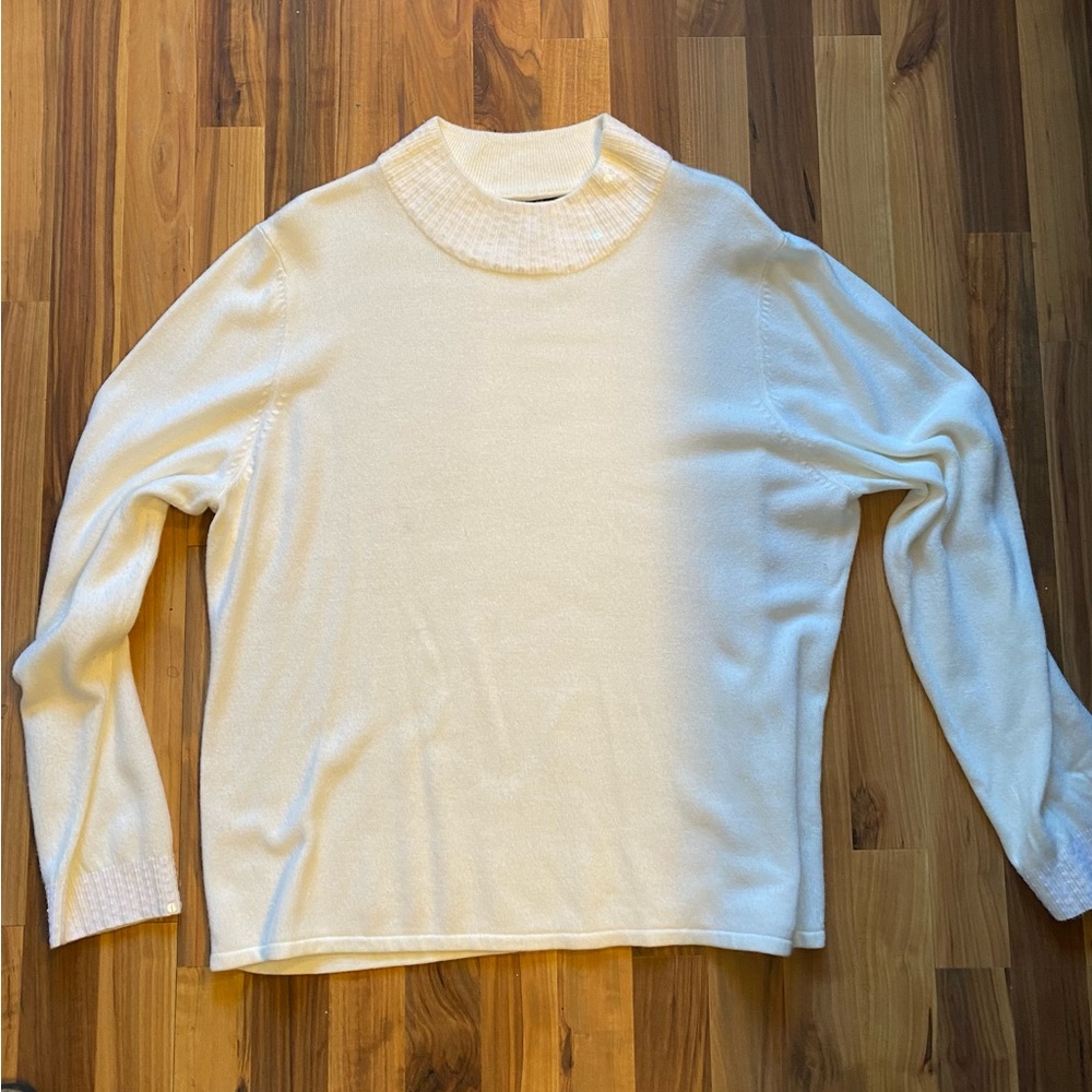 Elegant Karen Scott Mock Turtleneck Cream Pullover Sweater with Sequined Neck XL - Picture 2 of 7